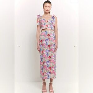 Endless Rose Cotton Floral Print Slit Maxi Skirt